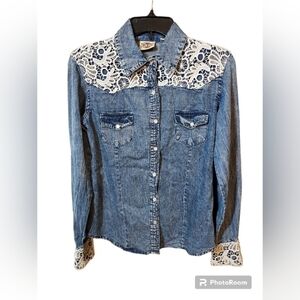 Rod's Small denim with lace snap closure western l/s